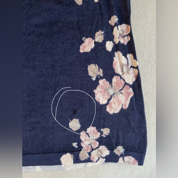 Tory Burch Floral 100% Merino Wool Sweater/Blouse In Navy Blue Size S - Picture 9 of 10